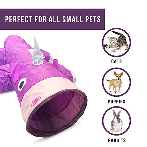 Pet Craft Supply Magic Mewnicorn Multi Cat Tunnel Boredom Relief Toys with Crinkle Feather String for Dogs, Cats, Rabbits, Kittens and Guinea Pigs for Hiding Hunting and Resting - style: Magic Mewnicorn