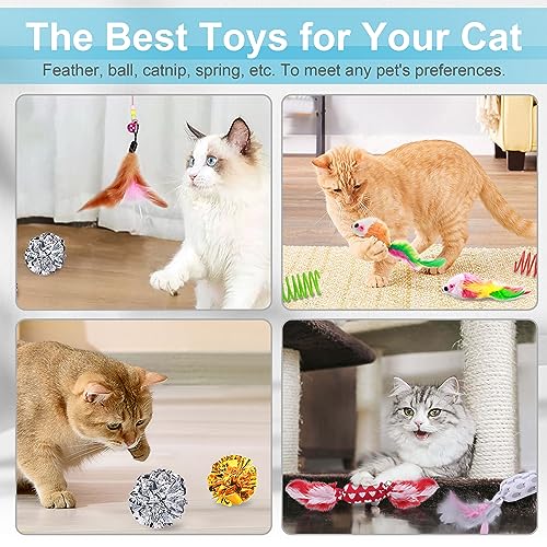UPSKY 24 PCS Cat Toys Set with Teaser, Mice, Spring, and Various Ball Toys | Puzzle Kitten Toys, Sturdy Structure, Detachable Design, Easy to Assemble, Anti-Slip, Reduces Boredom for Indoor Cats - color: D-24PCS-Blue