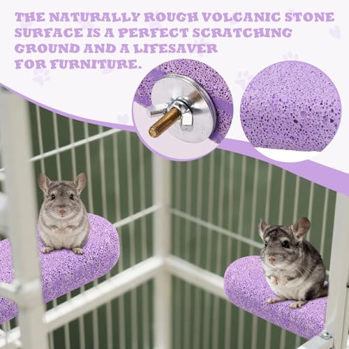 2pcs Chinchilla Lava Ledge, Pumice Climbing Platform & Chewing Toy Teeth Grinding Cage Accessories for Chinchillas Squirrels Guinea Pigs Hamsters (Purple) - color: Purple, size: Large