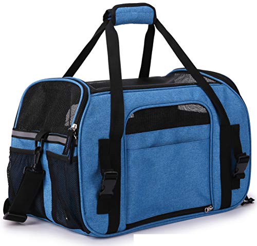 EliteField Soft-Sided Pet Carrier for Cats & Small Dogs (3-Year Warranty) | Airline Approved, Removable Bed & Cover, Built-In Leash, Luggage Sleeve, Seat Belt Loop, Waterproof, Durable, Foldable - color: Sapphire Blue, size: 17.0"L x 9.0"W x 12.0"H