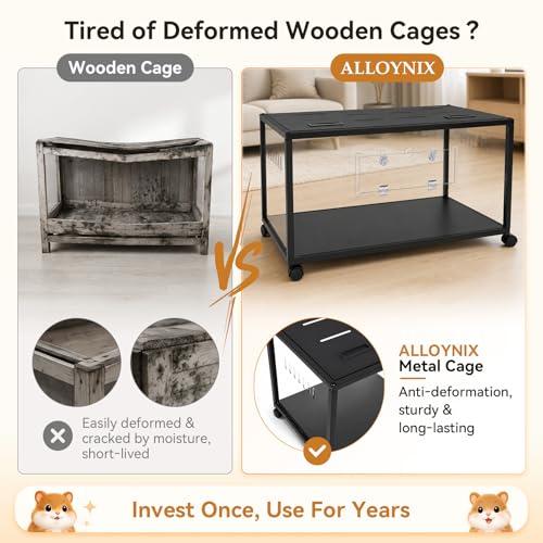 Acrylic Metal Hamster Cage, Large Small Animal Habitat Easy-Clean 360° Viewing, Stackable, Top Access for Dwarf Hamsters, Syrian Hamsters, Gerbils, Mice - size: 35.0"L x 16.0"W x 16.0"H