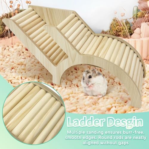 PINVNBY Hamster Climbing Ladder and Tunnel Hideout Wooden Hamster Climbing Toy Cage Decor Accessories for Gerbil Mice or Other Small Animals (Arch Bridge Tunnel)