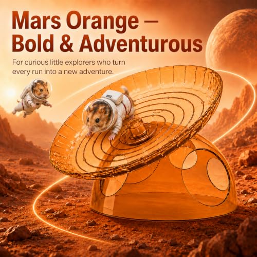Silent Hamster Wheel with Hamster Hideout, Quiet Flying Saucer Exercise Wheel for Dwarf Hamsters, Stable Running Wheel, Small Animal Cage Accessory, Easy to Clean (Orange) | 2-in-1 flying saucer wheel with hideout, quiet spin, wide track, clear body, stab