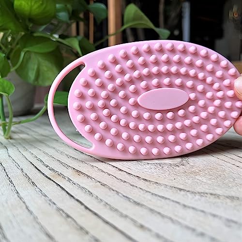 Premium Sensory Brush for Kids or Autism,Soft Silicone Body Scrubber,2 in 1 Sensory Room Occupational Therapy Brushes,Silicone Loofah,Pet Shower Brush Bath Brush Shampoo Brush(hangable-Oval-Pink) - color: Hangable-oval-pink