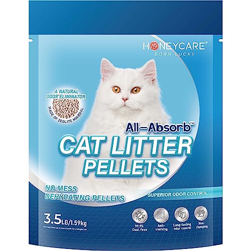Honey Care All-Absorb Cat Litter Pellets, Zeolite, Long-Lasting Odor Control Non-climping Litter, 3.5 Lbs Pack