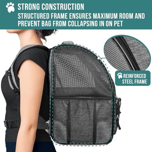 PetAmi Dog Backpack Carrier Airline Approved Cat Pet Puppy Bag, Grey | Ideal for Small Medium Large Pet up to 18 lb, 2 Side Entry Structured No-Collapse Frame, Ventilated Bookbag for Hiking Travel - color: Heather Gray
