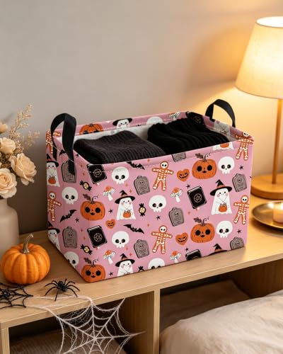 Essme Rectangular Halloween Basket,Pink Storage Bins Organizer with Handles for Room Decor, Gift Basket.(Magic Halloween) - color: Fensemofayl