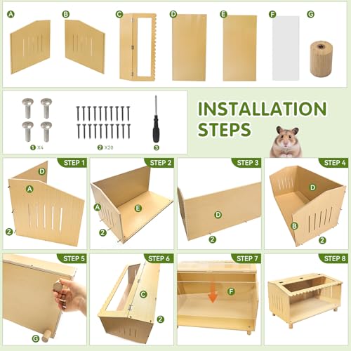 Wooden Hamster Cage Guinea Pig Cage, 23.6x11.8x11.8 Inch Openable Top for Small Animal Dwarf Hamster Guinea Pig Hedgehog