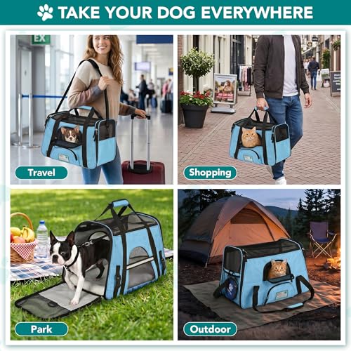 PetAmi Airline Approved Pet Carrier for Cats & Small Dogs, Small Light Blue | Soft Sided TSA Travel Bag, Sherpa Bed, Breathable Mesh Ventilation, Collapsible Bowl, Fits Under Seat, Up to 18 lbs - color: Light Blue, size: Small - 17"L x 10.2"W x 11.2"H