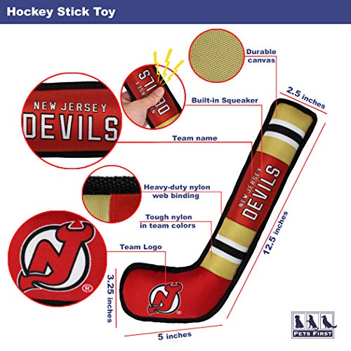 Pets First NHL New Jersey Devils Stick Toy for Dogs & Cats. Play Hockey with Your Pet with This Licensed Dog Tough Toy Reward! 16 inches long - color: New Jersey Devils, style: NHL Dog Tug Toy