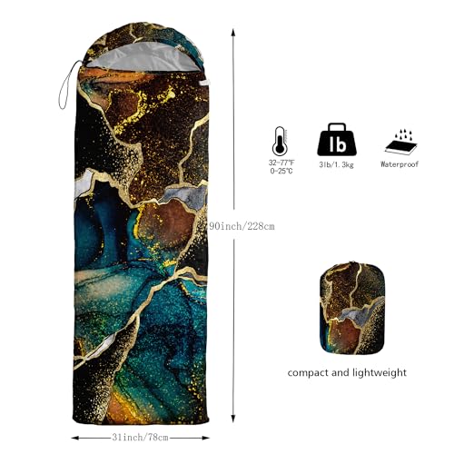 Sleeping Bags for Adults and Kids Backpacking Camping Sleeping Bags for Girls and Boys Lightweight Waterproof Cold/Warm 3-Season - color: Black Gold Marble