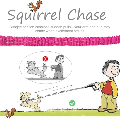 5FT Bungee Dog Leash Shock Absorbing Reflective Nylon Lead 2cm Wide | Soft Handle- Lightweight- Anti-Pull Training for Small/ Medium Dogs- 6 Colors (Pink) - color: Pink