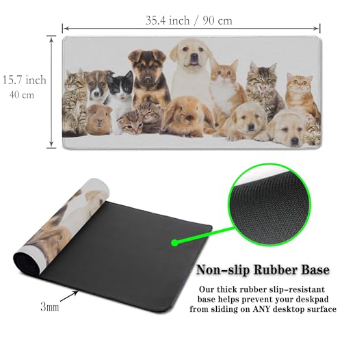Computer Desk Pad Dog Desktop?Mat, Gaming Mousepads Keyboard Pad, Cool Mouse Pads Waterproof Non-Slip Rubber Base, 35.4" X 15.7" for Work/Game/Office/Home Cute Animal Pet Collection Photos - color: Animal Collection Photos