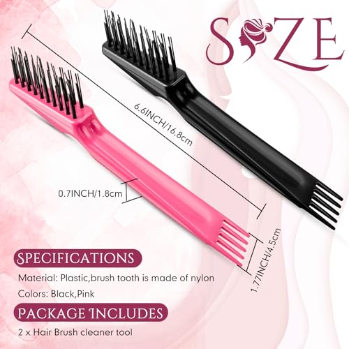 Yaomiao 2 Pcs Hair Brush Cleaner Tool 2-in-1, Black and Pink Hairbrush Cleaner for Removing Hair Dust, Mini Comb for Removing Dirt, Home Salon Use - color: Black,Pink