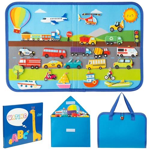 WATINC Travel Felt Board Story Set - 25PCS Portable Felt Board Educational Birthday Gift for Boys Girls, Themed Storytelling Preschool Early Learning Interactive Play Kit for Toddlers (Transportation) - style: Transportation
