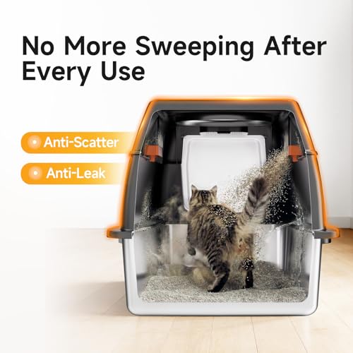 XL Enclosed Stainless Steel Litter Box with Lid, Black | covered, High Sided, Rustproof & Leak Proof, Easy Clean, Odor Control, Includes Scoop & Step & Mat - color: Black