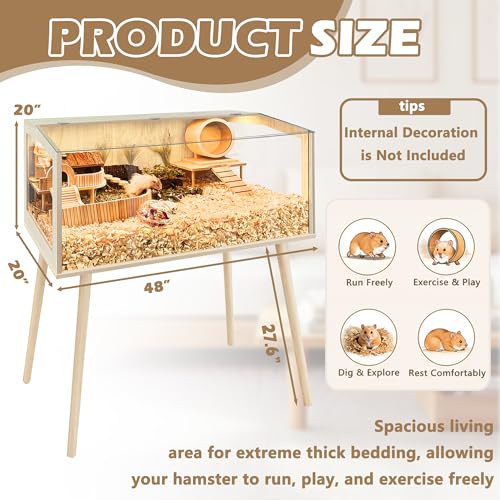 PROLEE Hamster Cage with Legs, Guinea Pig Cages Chew Proof, Hamster House, Hamster Cages and Habitats, Small Animal Cage, 48" L x 20" W x 47.5" H - size: 48.0"L x 20.0"W x 47.5"H