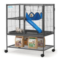 Fragess Large 36.5" Rolling Metal Cage, 2-Tier Small Animal Cage for Ferrets, Chinchillas, Rats, with 0.5'' Bar Spacing, Removable Ramp & Platform (Medium)