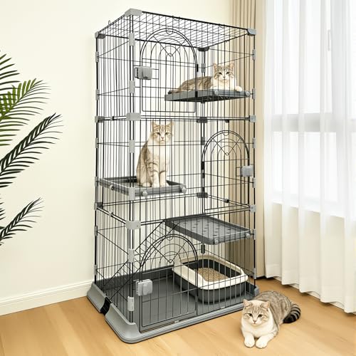 Large 3-Tier Cat Cage Indoor, DlY Catio & Outdoor Cat Enclosure Playpen, Sturdy Multi-Level Cat Crate Kennel with Escape-Proof Spacing for Kittens & Small Animals - color: Grey, size: Three-Tier52.5"