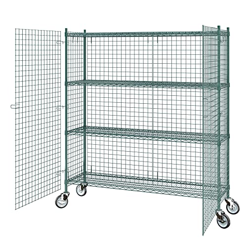 Commercial Grade NSF Listed Metal Wire Mesh Storage Green Epoxy Mobile Security Cage Kit, 18" x 60" x 70", Perfect for Warehouse, Walk-in Refrigerator, Freezer, Grocery Store, Restaurant, Dishroom - color: Green, size: 18" x 60" x 69"