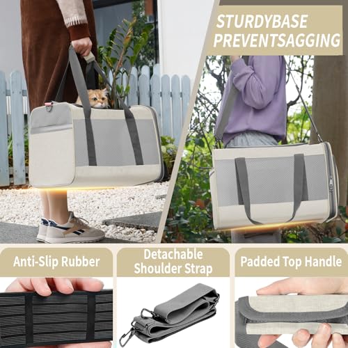 GAPZER Large Cat Carrier Soft, Collapsible Travel Pet Carry Bag, Small Dogs | Big Kitten Cat 20lbs Mainecoon, Top Open Travel Shih-Tzu Pet Kennel, Yorkie Small Dog 10 Pound, 18x12x12, Durable Cloth Beige - color: Beige
