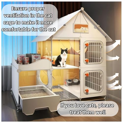 Indoor Cat Cage with Litter Box,Complimentary Cat Bed, Bowl,Teaser Wand，Cat House Large cat Villa Playpen Outdoor, Large Cat Enclosure, Small Animal Dog Kennel - size: 41.8"Lx18.1 "Wx55.6" H)