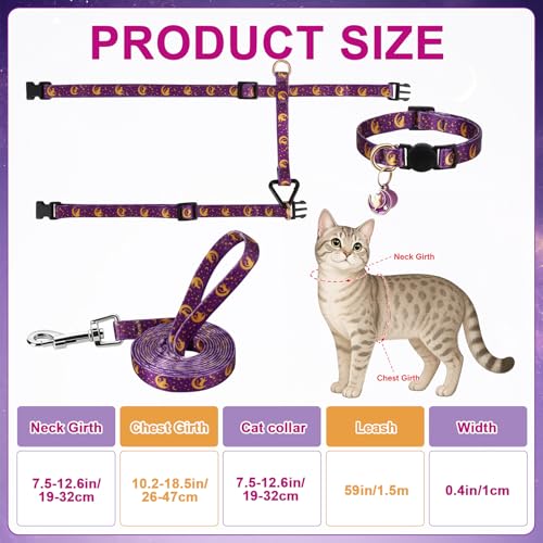 2 Pack Cat Harness and Leash, Escape Proof Adjustable Kitten Harness | Lightweight Soft and Comfortable for Cat Safe Walking and Travel, Multicolor - color: Black Purple