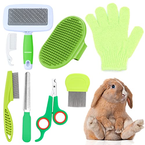 VCZONE 8 Pcs Small Animal Grooming Kit, Pink with Pet Nail Clipper and File, Flea Comb, Pet Shampoo Bath Brush, Pet Shedding Slicker Brush, Bath Massage Glove, Cleaning Comb (Green) - color: Green
