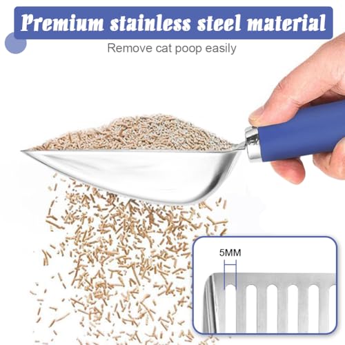 Cat Litter Scoop -Stainless Steel Metal Cat Litter Scoop-Sturdy Mesh Scooper - Mesh Shovel-Easy to Clean - Suitable for Cat Litter Box -Navy Blue - color: Navy Blue, size: M