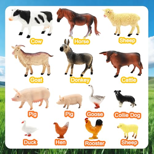 Kimicare 3 Pack Farm Toy Tractor with 40pcs Plastic Farm Animals Figurines and Fence Farm Playset, Farm Figures Farmer Vehicle Toy Truck with Trailer Birthday Gifts Christmas Stocking Stuffers - style: Farm Animals Figures