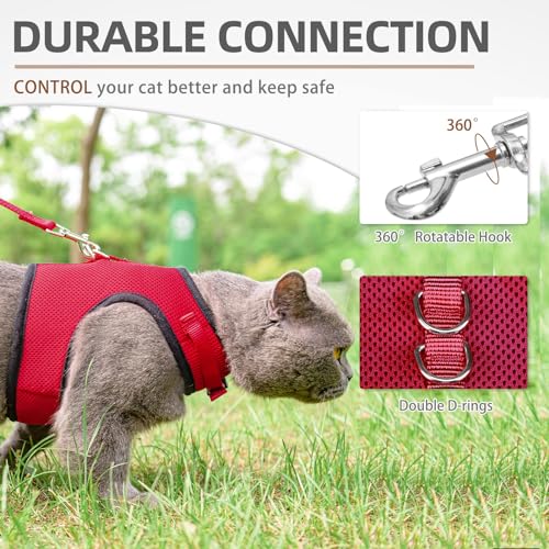 PUPTECK Soft Mesh Cat Vest Harness and Leash Set Puppy Padded Pet Harnesses Escape Proof for Cats Small Dogs, Red Medium - color: Red, size: M(NECK 7", CHEST 10.5", 4-6 lbs)