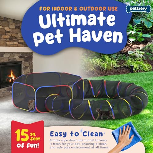 Outdoor Cat Enclosure - Portable Catio Playground for Cat Run, Kitty and Small Animals - Tent & Tunnels for Outside and Indoor Play