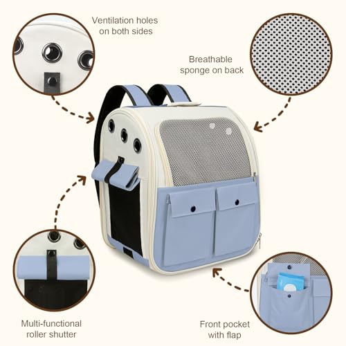 Airline Approved Cat Carrier Backpack - Ventilated Breathable Mesh for Small Dogs & Cats (15lbs), Soft Sided Dog Backpack for Hiking, Camping, Travel & Vet Visits with Padded Straps (Blue) - color: Blue