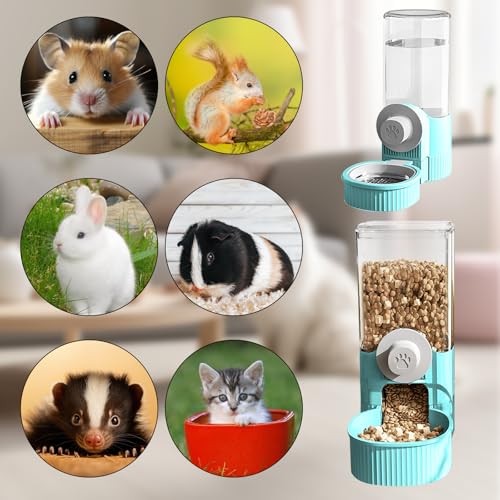Hanging Cage Automatic Pet Food Water Dispenser, 41oz Hanging Automatic Food Dispenser, 18oz Pet Water Bottle for Cage Crate, Suitable for Kitten Rabbit Chinchilla Hedgehog Ferret (Blue, 41Oz) - color: Blue