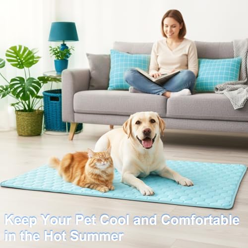 Vivifying Cooling Mat for Dogs, 40" x 30" Waterproof Reversible Dog Cooling Mat with Ice Silk, Thick & Durable Summer Blanket for Sofa, Bed, Crate, Car Seat (Blue) - size: X-Large