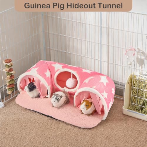 Avont Guinea Pig Tunnel, Small Animal Hideaway Tube Toy | Cozy Plush Tunnel for Guinea Pigs and Small Pets with Non-Slip Bottom and 2-In-1 Design in Medium Size Pink - color: Pink, size: Medium