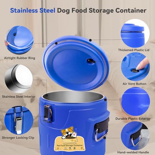 Newget 15lb Airtight Stainless Steel Dog Food Storage Container with Scoop | Airtight, Sturdy, Moisture-Proof, Large Metal Cat & Dog Food Container with Lid, Prevents Pets from Opening, Easy to Clean - size: 15 lb