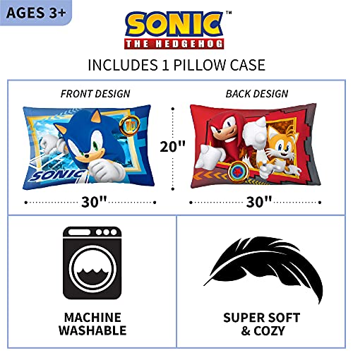 Franco Kids Bedding Super Soft Microfiber Reversible Pillowcase, 20 in x 30 in, Sonic The Hedgehog - color: Sonic the Hedgehog