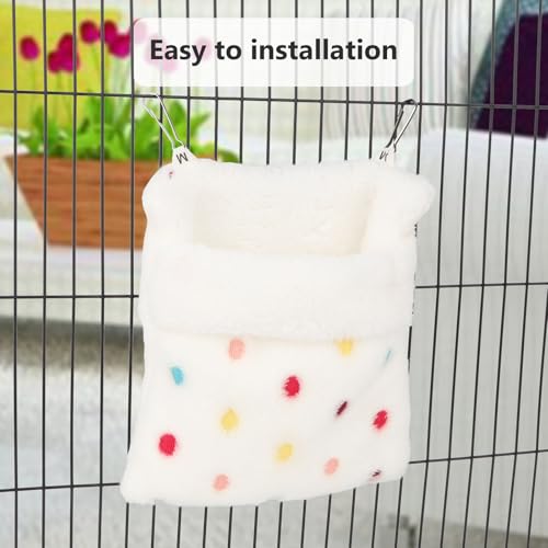 Sugar Glider Sleeping Pouch Hanging Bed for Small Pets, White | Soft flannel warm & cozy, pouch snuggle design, metal hooks for easy hang, portable, fits hamsters/rats/hedgehogs/squirrels - color: White