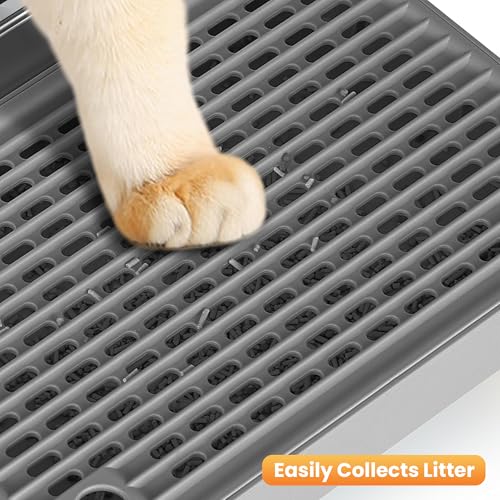 Litter Box Step, Litter Box Ramp/Catcher with Wooden Base, Anti-Tracking & Easy to Clean, Ideal for Small & Elderly Cats (Dark Gray) - color: Dark Gray