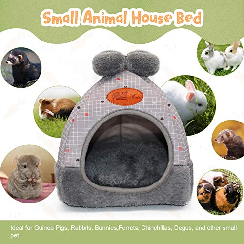 YUEPET Bunny Bed, Rabbit Hideout, Guinea Pig Cave, Grey Grid with Bow | Bunny Hideout, Removable Cushion, Foldable Sofa Use, Enclosed Cave, Foldable for Storage, Indoor Cage Use
