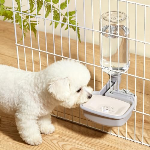 Pet Water Bottle for Cage, Anti-Overflow Gravity Water Bowl Dispenser for Puppies, Cats, Rabbits, Ferrets, Guinea Pigs, and Other Small Animals (Gray, 25oz) - size: 25oz