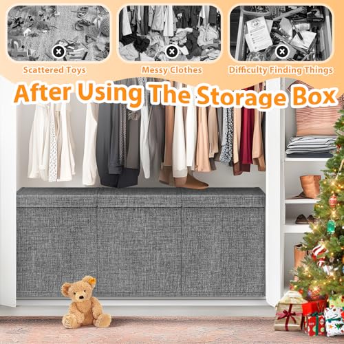 Rocamdo Large Toy Storage Box with Lid & Dividers, Kids Toy Chest, Gray | Toy Box for Boys, Girls, Nursery, Bedroom, Living Room, Playroom, 40X14X16 inches - color: Extra Large Gray