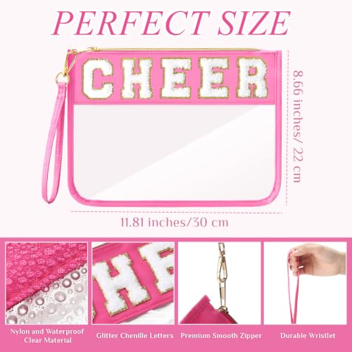 Kacctyen 20 Pcs Multicolor Chenille Letter Cheer Bags Cheerleader Clear Makeup Bags Snacks Pouch Bulk Preppy Patch Cosmetic Pouch with Wrist Strap Zipper for Travel Team Cheerleaders - color: Multicolor