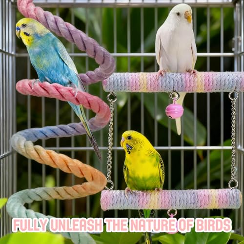 2pcs Gradient Colorful Bird Rope Perch Stand,Hanging Bird Rope Perch Stand Extra Long Gradient Color Swing,Double-Layer Bird Swing,Bendable Climbing,Parakeet Lovebirds Budgies Play(59'',10''E)