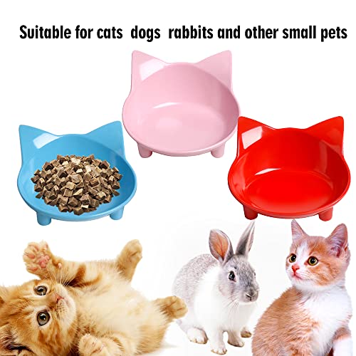 Set of Cat and Dog Bowls - Non Slip, Shallow Food and Water Bowls for Pets (Cats, Dogs, Rabbits, Puppies), Safe Food - Grade to Relieve Whisker Fatigue - color: 3Red+Pink+Blue