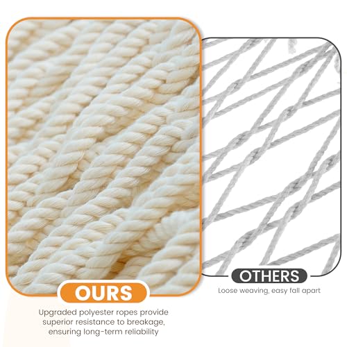 Lazy Daze 13 Ft Double Handwoven Polyester Rope Hammock with Tree Straps | Mesh Hammock for 2 Person, with Spreader Bar, Carabiners, Chains for Outside, Backyard, Patio, 450 Lbs Capacity - color: Natural