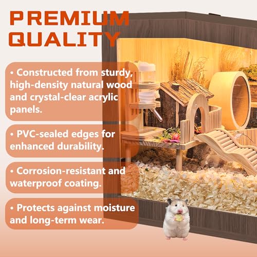 PROLEE Hamster Cage with Chewproof Wood Top, Guinea Pig Cages, Hamster Habitat with Clear Acrylic Sheets Solid Built, Small Animal Cage (Walnut, 48X19.5X19.5 inch) - color: Walnut, size: 48.0"L x 19.5"W x 19.5"H