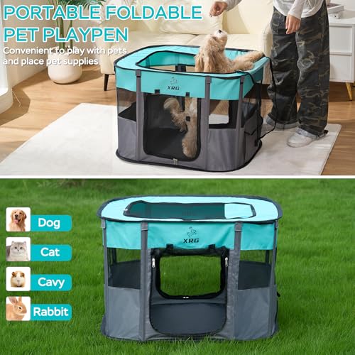 Portable Foldable Pet Playpen Collapsible Crates Kennel Playpen for Dog cat and Rabbit &Travel playpen Outdoor or Indoor (Medium（31.5" L x 23.6" W x 21.7" H）, Green) - color: Green, style: Medium（31.5"L x 23.6"W x 21.7"H）