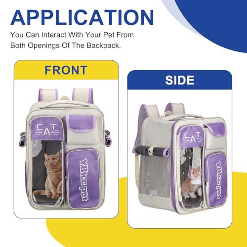 Pet Backpack Carrier, Portable and Ventilated, Oxford Cloth, Dogs Cats and Small Animals Travel Bag 12.99" Up to 16.5 Lbs, (Purple), Intended for Hiking/Camping/Traveling - color: Purple